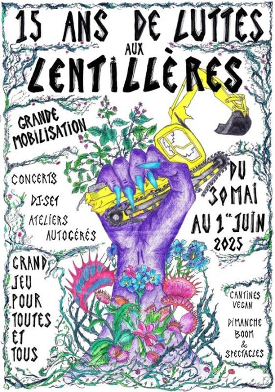 Flyer d'anniversaire des 15 ans du Quartier Libre des Lentillères